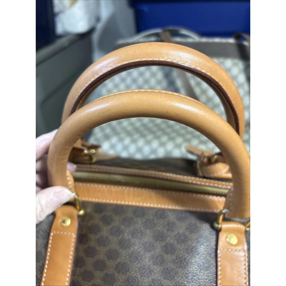 Vintage 90's CELINE Travel Boston Bag Macadam Brown Beige PVC Leather Excellent - Picture 2 of 16